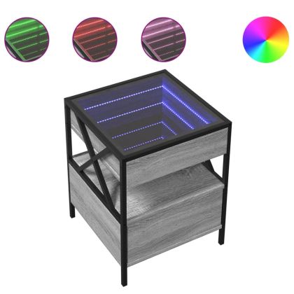 Нощна масичка с Infinity LED, сив сонома, 40x40x51 см