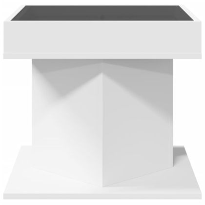 Маса за кафе с LED, бяла, 50x50x45 см, инженерно дърво