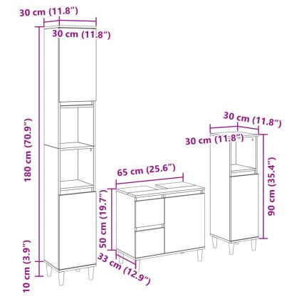 Комплект шкафове за баня от 3 части дъб сонома инженерно дърво
