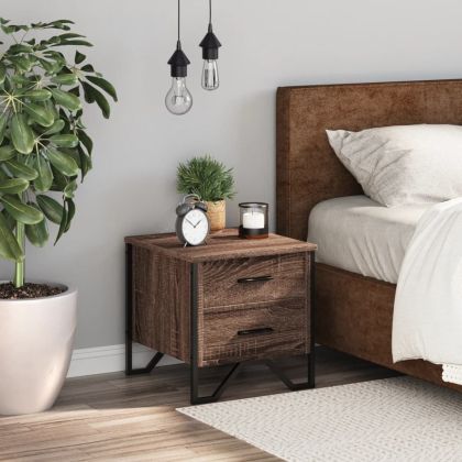 Нощно шкафче, кафяв дъб, 40x41x40 см, инженерно дърво
