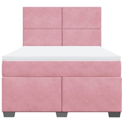 Боксспринг легло с матрак, розово, 160x200 см, кадифе