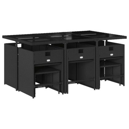 Градински комплект с възглавници 11 части полиратан черен