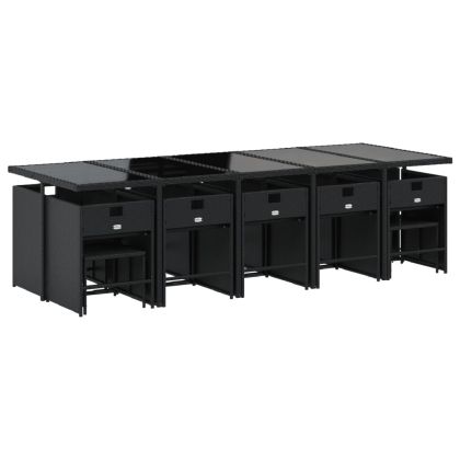 Градински комплект с възглавници 15 части полиратан черен