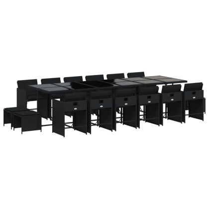 Градински комплект с възглавници 17 части полиратан черен