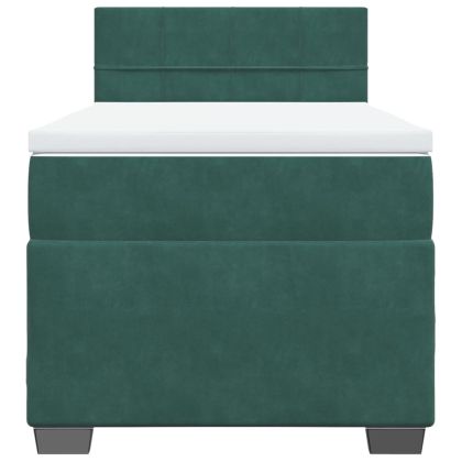 Боксспринг легло с матрак, тъмнозелено, 90x200 см, кадифе
