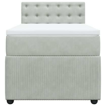 Боксспринг легло с матрак, светлосива, 90x190 см, кадифе