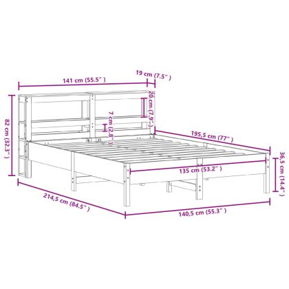 Рамка за легло без матрак, бял, 135x190 см, бор масив