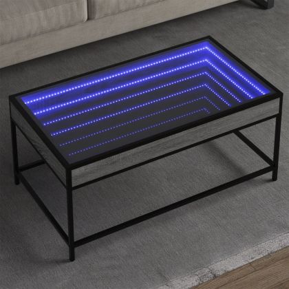 Маса за кафе с Infinity LED, сив сонома, 90x50x41 см