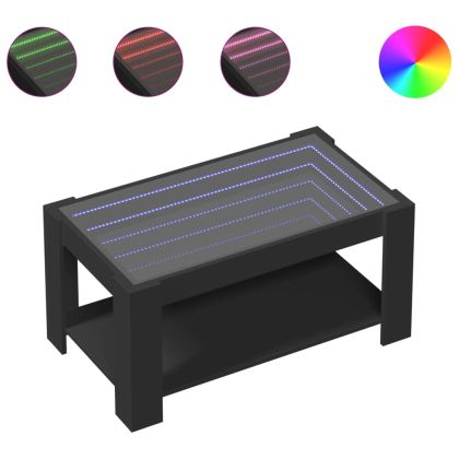Маса за кафе с LED, черна, 93x53x45 см, инженерно дърво