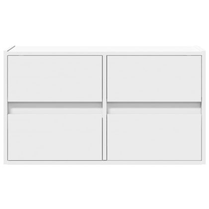 Стенен ТВ шкаф с LED осветление, бял, 80x31x45 см