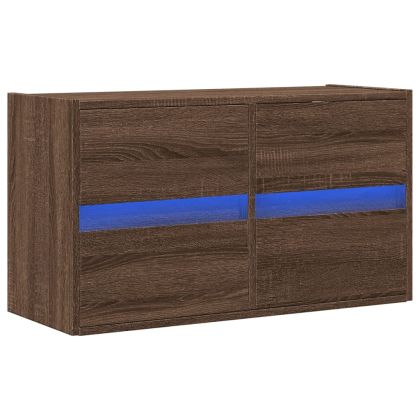 Стенен ТВ шкаф с LED осветление, кафяв дъб, 80x31x45 см