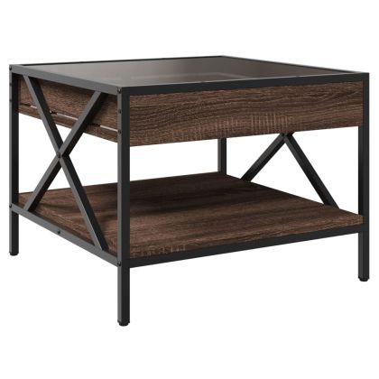 Маса за кафе с Infinity LED, кафяв дъб, 50x50x38 см