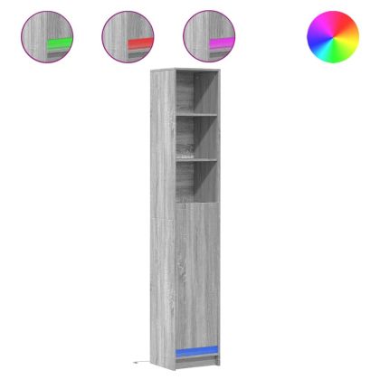 Сайдборд с LED, сив сонома, 36x32,5x200 см, инженерно дърво