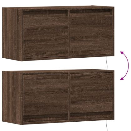 Стенен ТВ шкаф с LED осветление, кафяв дъб, 80x31x38 см