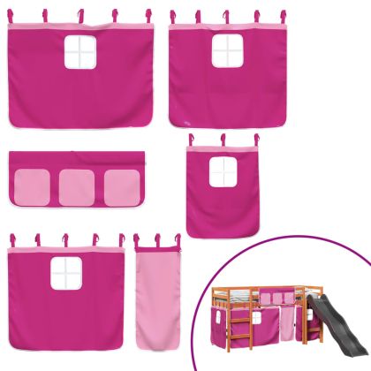 Детско високо легло със завеси розово 80x200 см бор масив