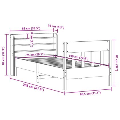 Рамка за легло без матрак, 75x190 см, масивна чамова дървесина