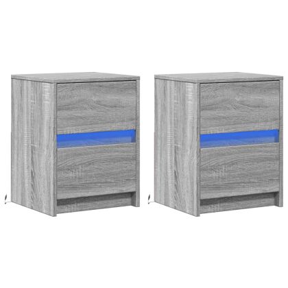 Нощни шкафчета с LED, 2 бр, сив сонома, инженерна дървесина