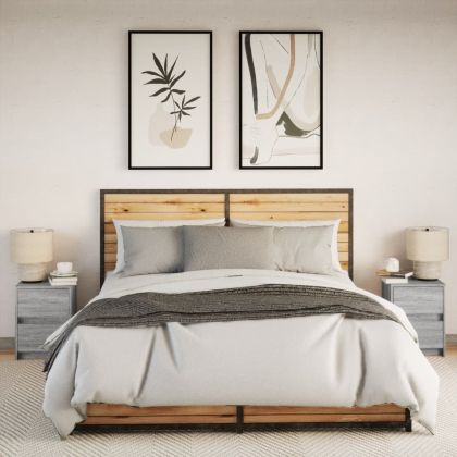 Нощни шкафчета с LED, 2 бр, сив сонома, инженерна дървесина