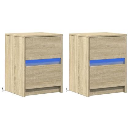 Нощни шкафчета с LED, 2 бр, сонома дъб, инженерно дърво