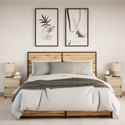 Нощни шкафчета с LED, 2 бр, сонома дъб, инженерно дърво