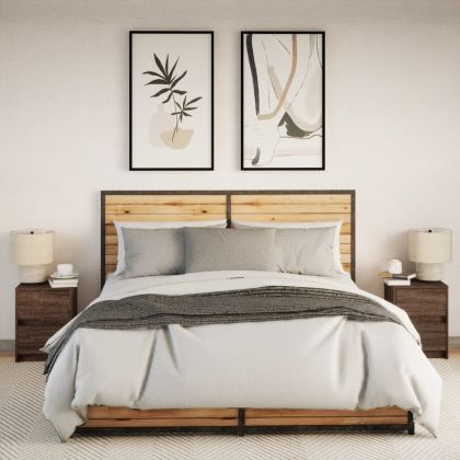 Нощни шкафчета с LED, 2 бр, Кафяв дъб, инженерно дърво