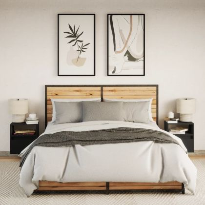 Нощни шкафчета за стена с LED осветление, 2 бр, черни