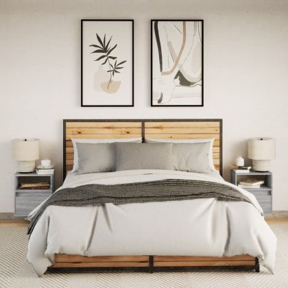 Нощни шкафчета за стена с LED осветление, 2 бр, сив сонома