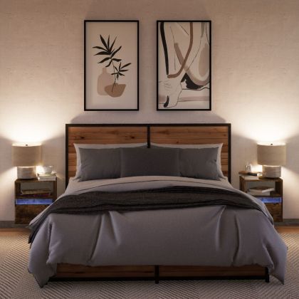 Нощни шкафчета за стена с LED осветление, 2 бр, опушен дъб