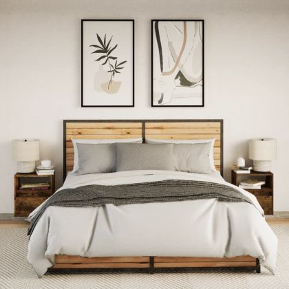 Нощни шкафчета за стена с LED осветление, 2 бр, опушен дъб