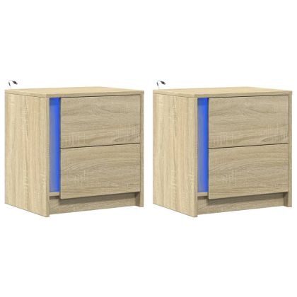 Нощни шкафчета с LED, 2 бр, сонома дъб, инженерно дърво