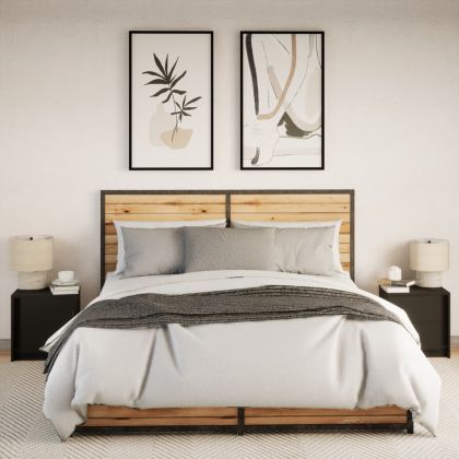 Нощни шкафчета с LED, 2 бр, черно, инженерна дървесина