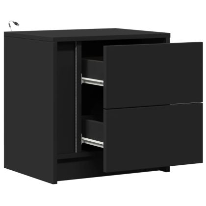 Нощни шкафчета с LED, 2 бр, черно, инженерна дървесина