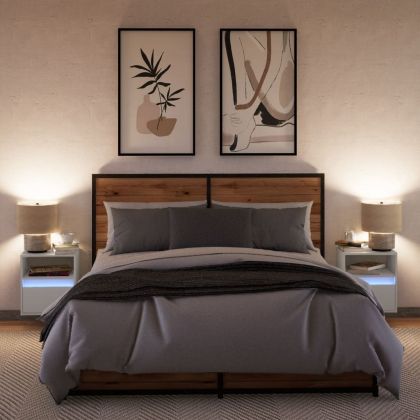 Стенни ТВ шкафове с LED осветление, 2 бр, бели, 41x31x45 см