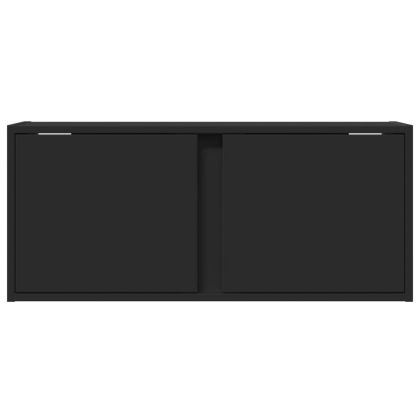 Стенен ТВ шкаф с LED осветление, черен, 80x31x35 см