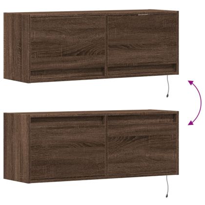 Стенен ТВ шкаф с LED осветление, кафяв дъб, 100x31x38 см