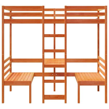 Таванско легло с бюро и столове восъчнокафяв 80x200см бор масив