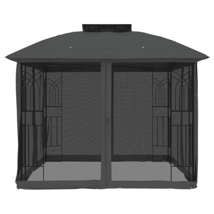 Шатра двоен покрив и стени мрежа антрацит 2,94x2,94 м стомана
