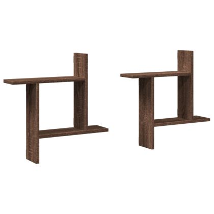 Стенни рафтове, 2 бр, кафяв дъб, 50x12x50 см, инженерно дърво