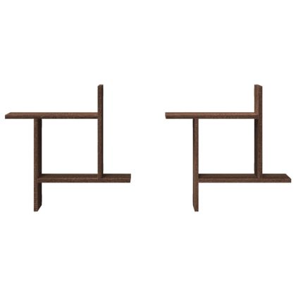 Стенни рафтове, 2 бр, кафяв дъб, 50x12x50 см, инженерно дърво