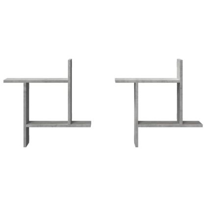 Стенни рафтове, 2 бр, бетонно сиви, 50x12x50см, инженерно дърво