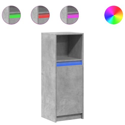 Сайдборд с LED, бетонно сив, 38x34x100 см, инженерно дърво