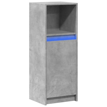 Сайдборд с LED, бетонно сив, 38x34x100 см, инженерно дърво