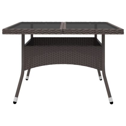 Градински трапезен комплект, 9 части, полиратан и стъкло, кафяв