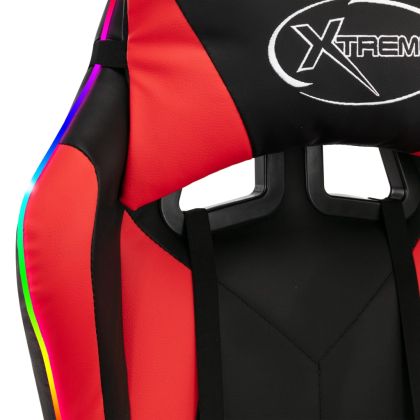 Геймърски стол RGB LED осветление червено/черно изкуствена кожа