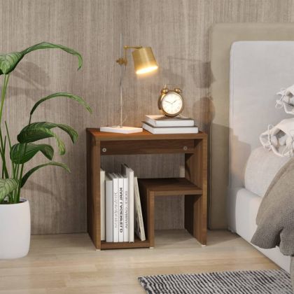 Нощно шкафче, кафяв дъб, 40x30x40 см, инженерно дърво