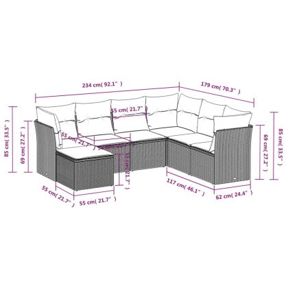 Градински комплект с възглавници, 7 части, светлосив полиратан