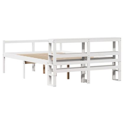 Легло за възрастни с табла, бял, 150x200 см, борово дърво масив