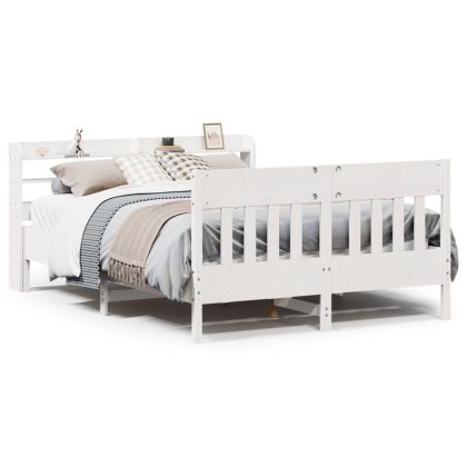 Рамка за легло без матрак, бял, 140x190 см, бор масив