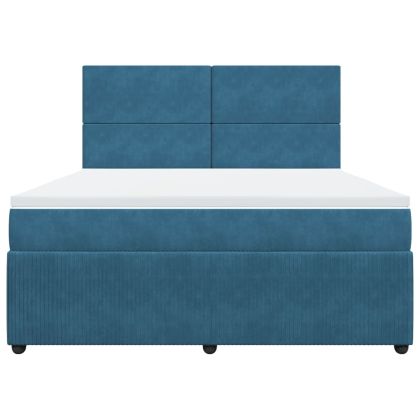 Боксспринг легло с матрак, тъмносиньо, 180x200 см, кадифе