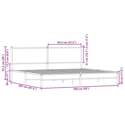 Метална рамка за легло, без матрак, сонома дъб, 193x203 см
